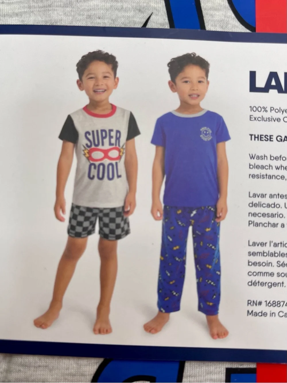 Lands' End Kids 4-Piece Sleep Set — Gray with Blue & Red Accent